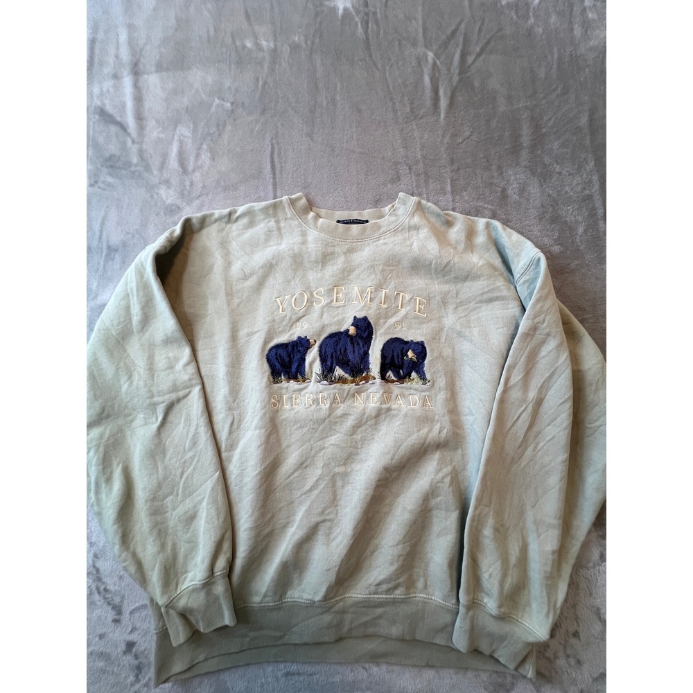 Brandy Melville Sweatshirt Womens OS Sage Green Yosemite Bear Embroider